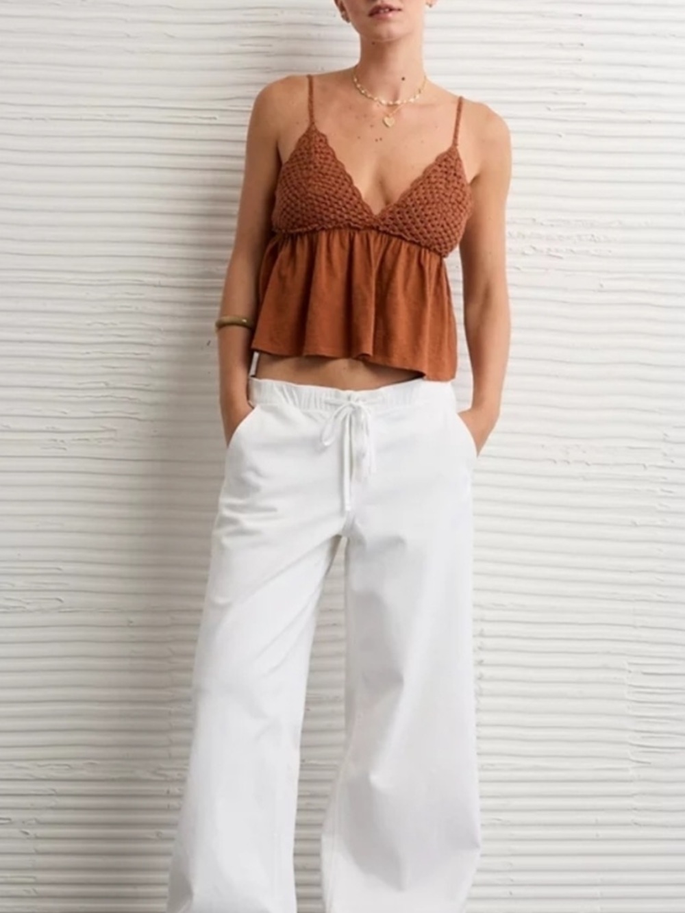 American Eagle Crochet V-Neck Cami Top - NWT - 100% Cotton